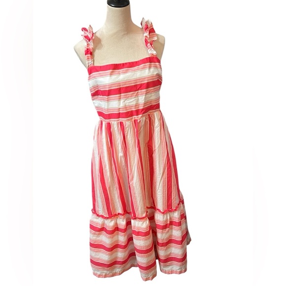 J. Crew Cotton Pink & White Candy Stripe Sleeveless A-Line Midi Dress Size 18 - Picture 1 of 4